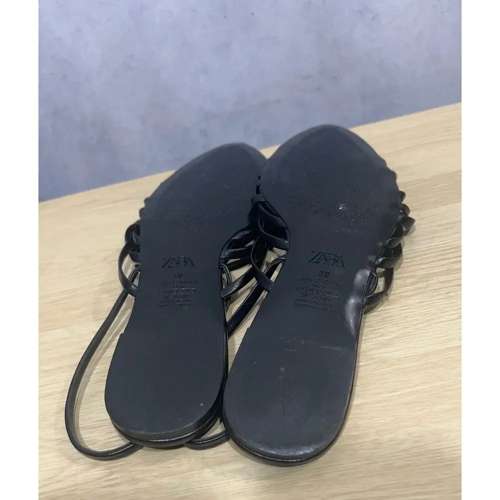Zara Flat Strappy Sandals Black Size 39 - Picture 6 of 8